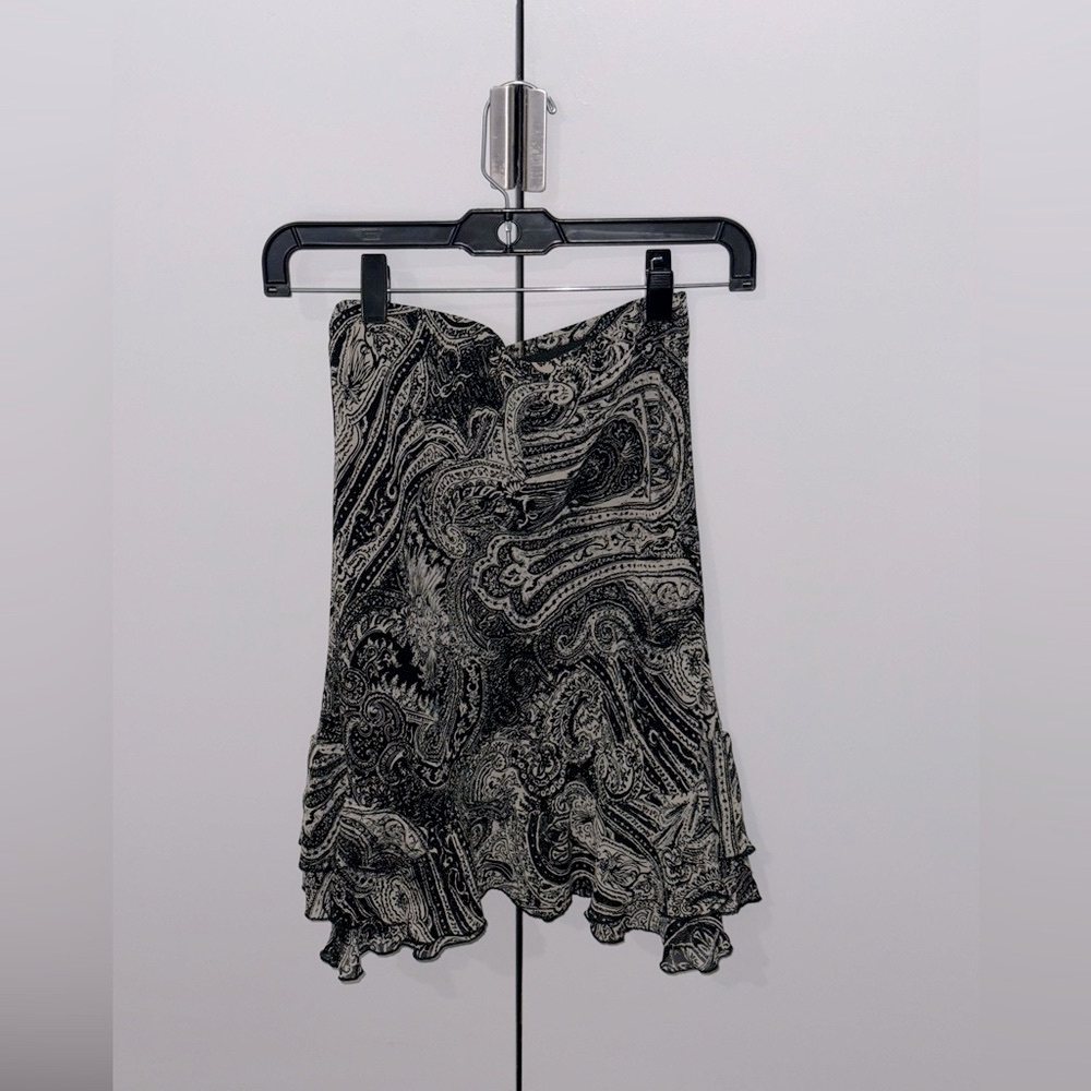 Vintage MNG EU Ruffled Paisley Midi/ Mini Skirt with Matching Belt